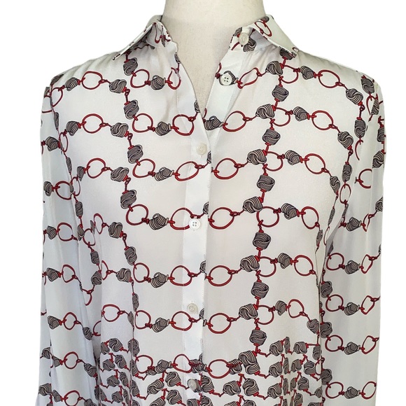 Carlisle Collection Silk Ivory & Red Chain Knot Print Blouse - 2 - Picture 2 of 11